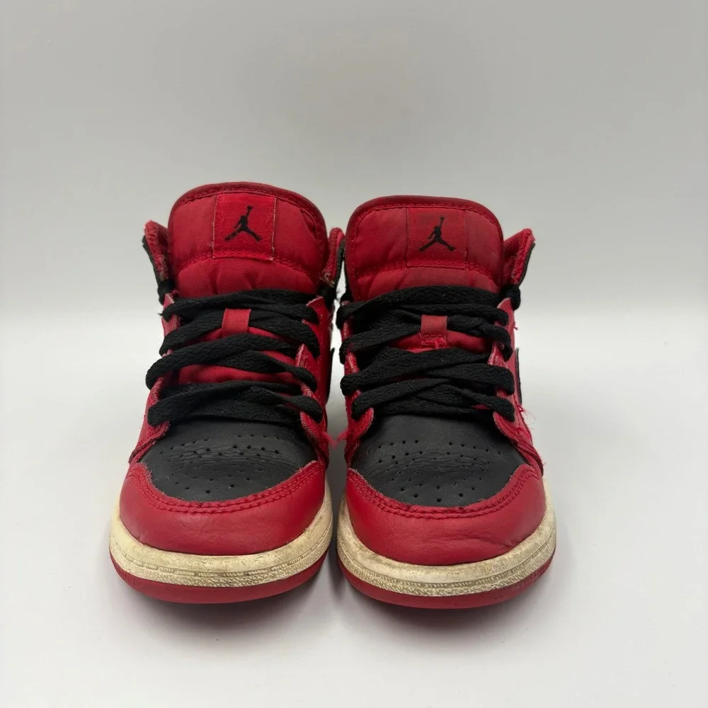 Nike Air Jordan 1 Mid‎ Bred Kids Red Black Sneakers 640734-660